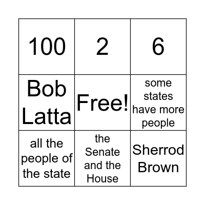 Congress Bingo Card