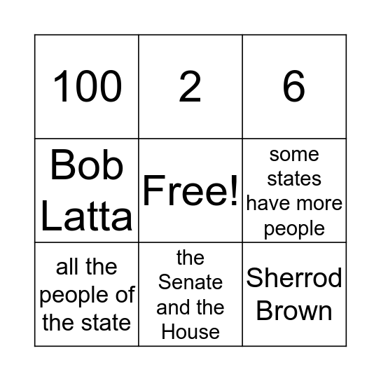 Congress Bingo Card