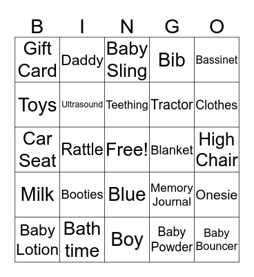 Baby Shower Bingo Card