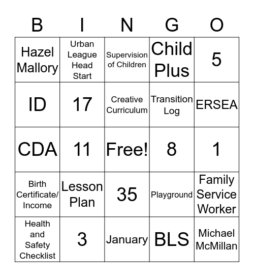 ULHS/EHS Bingo Card