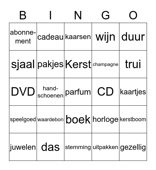 Kerstcadeautjes Bingo Card