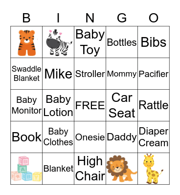 Baby Shower Bingo Card