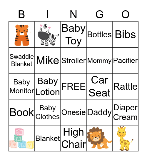 Baby Shower Bingo Card