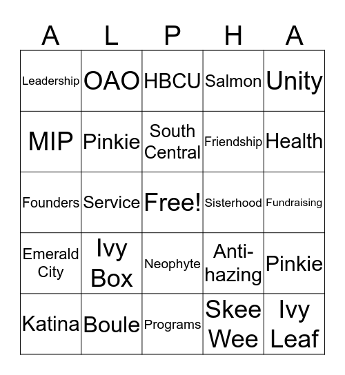 Alpha Kappa Alpha - Pajama Party Bingo Card