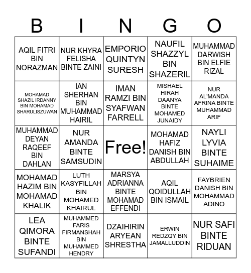 Kenali Diri Saya Bingo Card