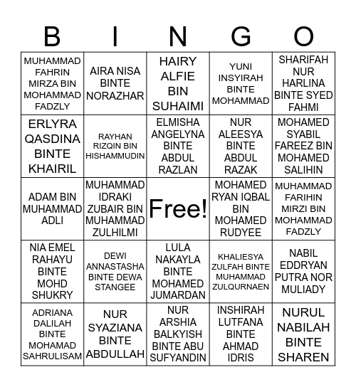 Kenali Diri Saya Bingo Card