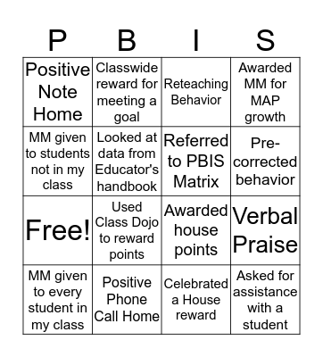 How I Use PBIS Bingo Card