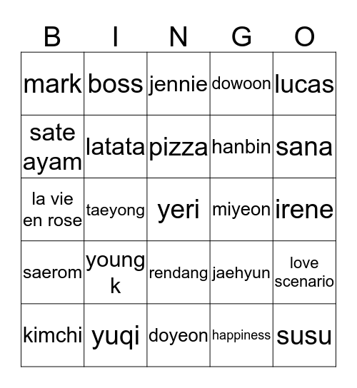 Bingonya redeu Bingo Card