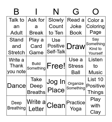 Coping Skills Bingo Card