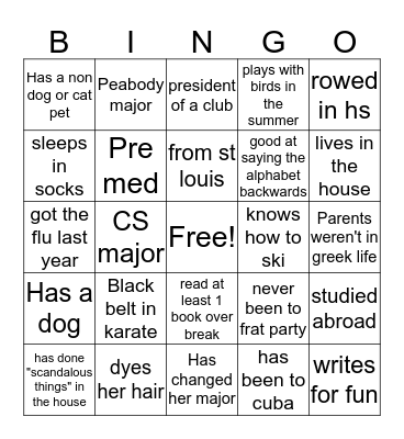 Sizterhoood BINGo Card