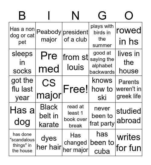 Sizterhoood BINGo Card