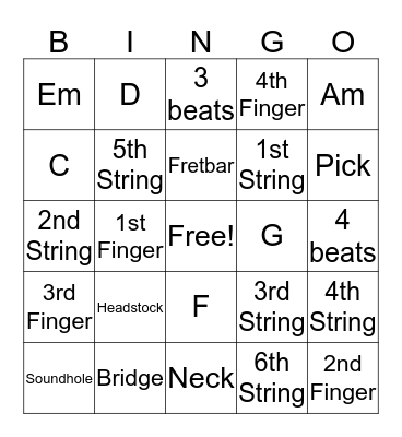 Guitar Bingo Card