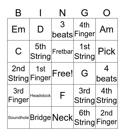 Guitar Bingo Card