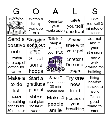 Overall Health Challenge Bingo Card