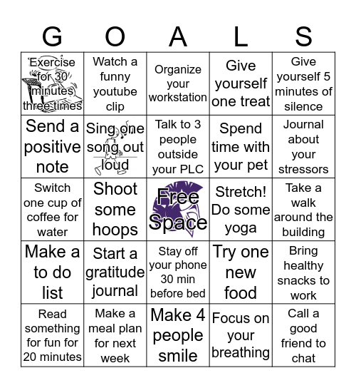 Overall Health Challenge Bingo Card