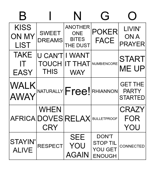 MUSICAL BINGO Card