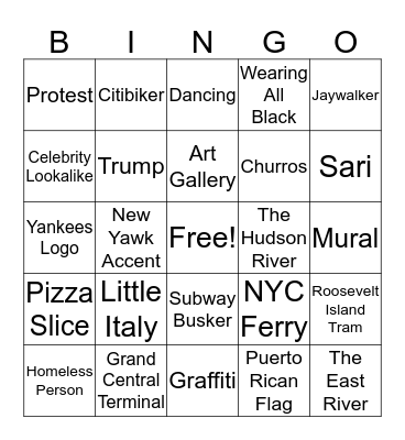 NYC Bingo Card