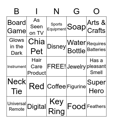 White Elephant Bingo Card