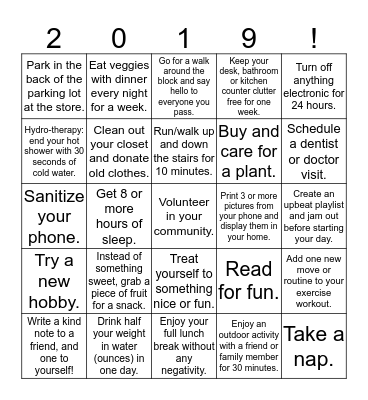 New Years Resolution Bingo Card