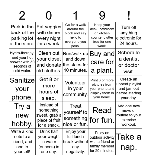 New Years Resolution Bingo Card