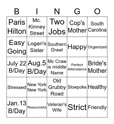 Head Start Staff Bingo Card