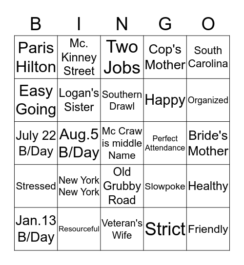 Head Start Staff Bingo Card