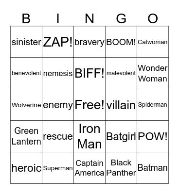 SUPERHERO BINGO Card