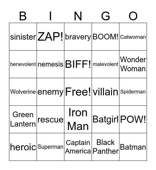 SUPERHERO BINGO Card