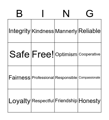 PBIS Vocabulary Bingo Card