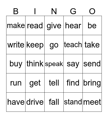 Put the Verbs in the Past Tense! Bingo Card