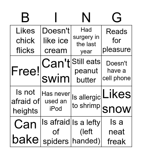 Personal Bingo Card