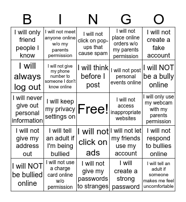 Cyber Safety Bingo Card