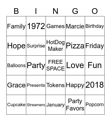 Marcie's Birthday Bingo  Bingo Card