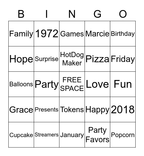 Marcie's Birthday Bingo  Bingo Card