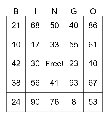 Addition within 100 Bingo Card