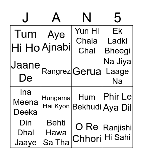 Yay 60th Prabha Musical Bingo! Bingo Card