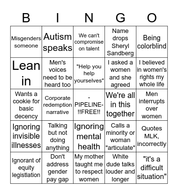 Diversity Panel Bingo Card