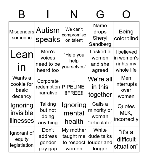 Diversity Panel Bingo Card