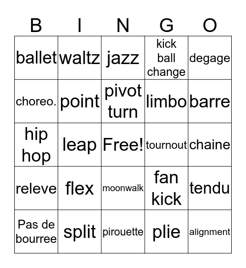Dance  Bingo Card