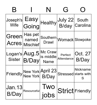 Head Start Staff Bingo Card