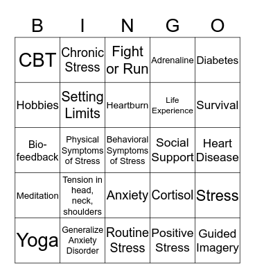 Stress Management Bingo Card