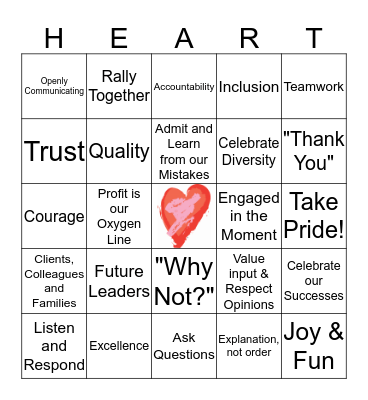 HEART Principals Bingo Card