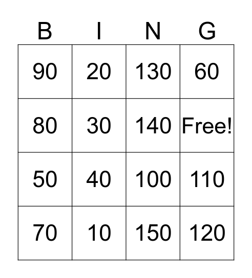 Rounding Bingo Card