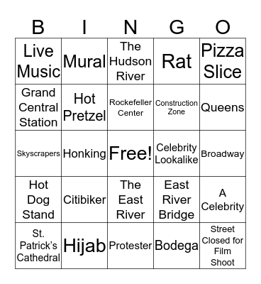 NYC Bingo Card