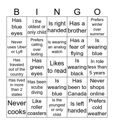 Getting to Know You Bingo Card