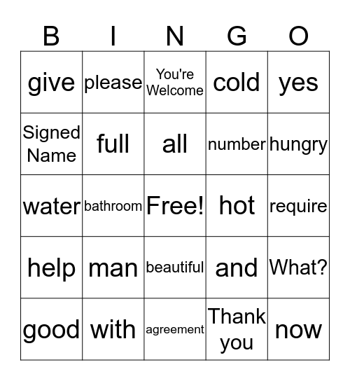 ASL Bingo Card