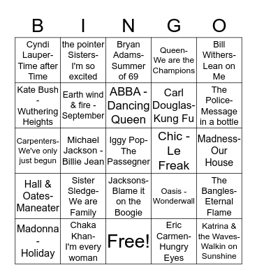 Bristol Fashion Music Bingo Card