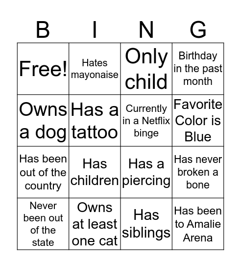 Untitled Bingo Card