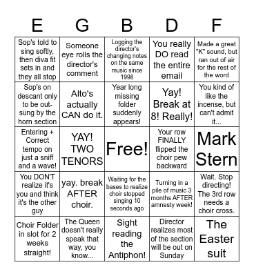 Choir Bingo Card
