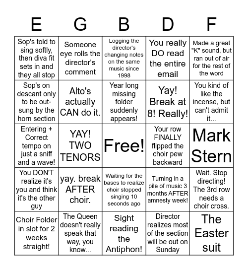 Choir Bingo Card